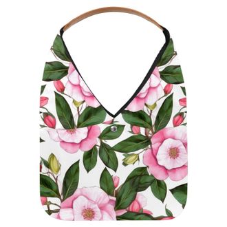 Generic Camellia with Leaf Reusable Lightweight Grocery Bags - Foldable Into Compact Pouch, Washable & Sturdy, Multipurpose for Shopping and Travel