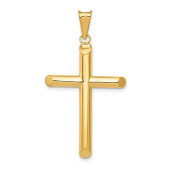 Diamond2Deal 14k Yellow Gold Polished Tube Cross Pendant