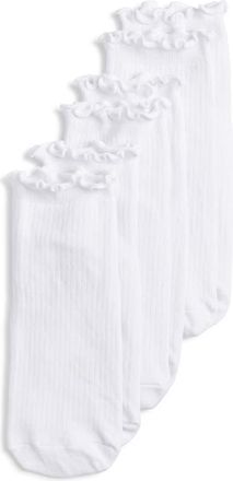 Stems 3-Pack Lettuce Edge Rib Ankle Socks in White at Nordstrom