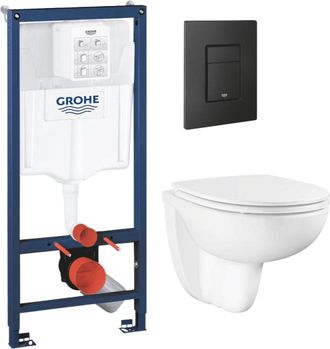 GROHE Paquete De Soporte De Montaje En Pared Grohe Rapid Sl + Inodoro Cer&aacute;mico Bau Sin Aletas Con Brida + Placa De Control Negro Mate