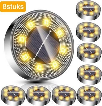 No Brand Foco Solar Led Para Suelo (8 Unidades), Luz Blanca C&aacute;lida, Material De Acero Inoxidable Con 8 Led, Proporciona 8 Horas De Iluminaci&oacute;n Para Jard&iacute;n Exte