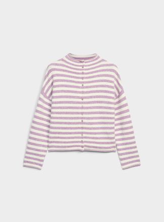 Contemporaine Womens Striped funnel neck Cardigan Sweater