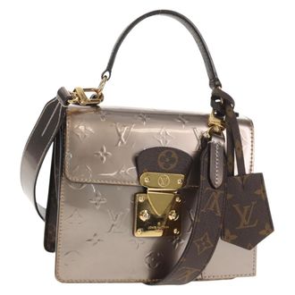 Louis Vuitton Spring Street Nm Handbag Monogram Vernis With Monogram Canvas Silver Patent_Leather Handbag (Pre-Owned)