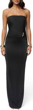 JLUXLABEL Celestial Drift Pleated Strapless Maxi Dress in Black at Nordstrom, Size X-Large