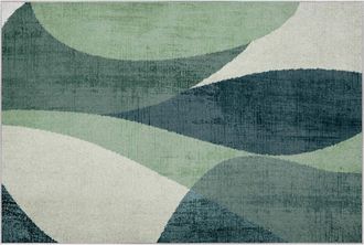 Oviala Alfombra rectangular de chenilla de poliéster con pelo corto verde