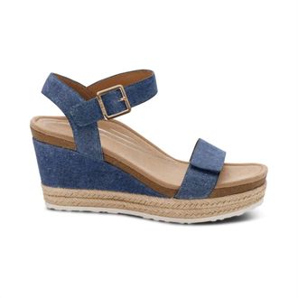 Aetrex Womens Sydney Quarter Strap Espadrille Wedge Sandals In Denim