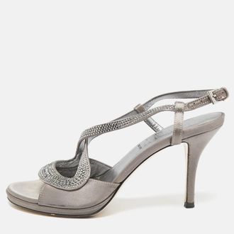 Loriblu Grey Satin Crystal Embellished Ankle Strap Sandals