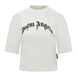 Palm Angels T-Shirts, female, White, Size: M Curved Logo T-shirt