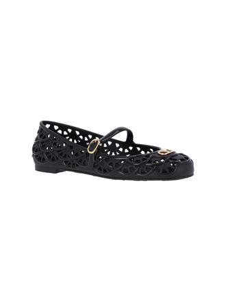 Valentino Garavani Perforated Polyvinyl Chloride Flat - Black
