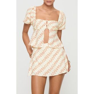Princess Polly Passionfruit Short Sleeve Linen Blend Top in Ivory Multi at Nordstrom, Size 12