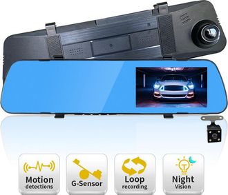 OEM Espejo Retrovisor Para Coche Con Tac&oacute;grafo De 1080p Y C&aacute;mara De Visi&oacute;n Trasera Hd De 4,3 Pulgadas, Resistente Al Agua [doble Lente] + Tarjeta De Memor