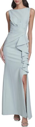 Eliza J Cascade Ruffle Sleeveless Gown in Sage at Nordstrom, Size 12
