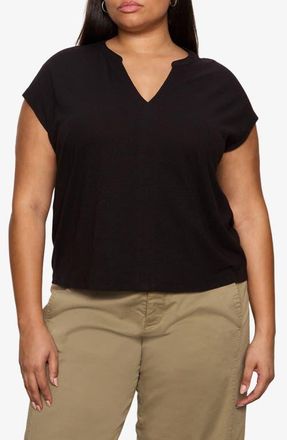 Sanctuary Organic Cotton Blend Split Neck T-Shirt in Black at Nordstrom, Size 1 X