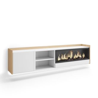 Skraut Home Mueble tv efecto madera blanco roble 212x35x50cm chimenea efecto fuego