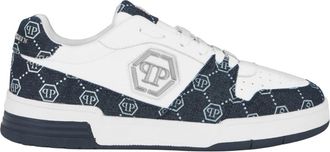 Philipp Plein Lo-Top Sneakers Monogram - unisex - Sneakers - Wit - 44 EU - Denim - Schoenen