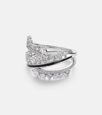 Kamyen Jewellery Twist 18kt white gold and enamel ring with diamonds