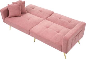 STILVORA Clic-clac 2 Plazas En Tela Sherpa Con Respaldo Ajustable, 2 Bolsillos Laterales Y 2 Cojines, Rosa