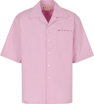 Marni Boxy Leather Shirt with Camp Collar