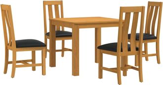 vidaXL Conjunto De Comedor 5 Uds. Negro Madera De Roble S&oacute;lido Vidaxl