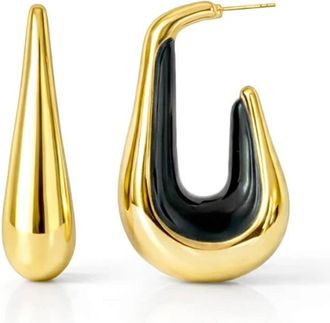 Gold & Honey Womens Drop Hoop Earrings In Black