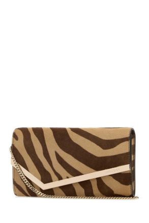 Jimmy Choo London Womens Printed Calf Hair Emmie Clutch Naturallightgold