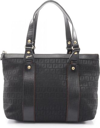Fendi Black Canvas Leather Handbag Tote Bag (Pre-Owned)