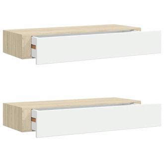 Berkfield Home Wall Drawer Shelves 2 pcs Oak & White 60x23.5x10cm MDF in Brown | Size: 60x23.5x10 cm