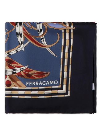Ferragamo Sjaal met grafisch patroon - Blauw