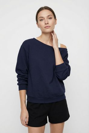 Only Sweatshirt ONLY ONLRHINA L/S ONE SHOULDER NOOS SWT, Damen, Gr. XL, night sky, Sweatware, Obermaterial: 60% Baumwolle, 40% Polyester, unifarben, oversi