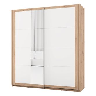 Dmora Armario Dmora 2 Puertas, Ropero Con Estantes Y Barra, Apertura Corredera, 195x218h Cm Blanco Mate