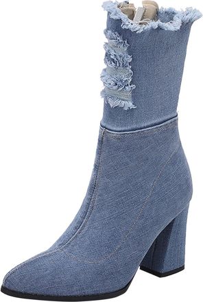 Generic Womens Fashion Denim Ankle Boots for Autumn with Side Zipper Design and Comfortable Short Heel (BU2, 4.5)
