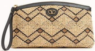 Valentino Garavani Valentino Garavani Raffia Clutch Bag with Geometric Pattern Wo