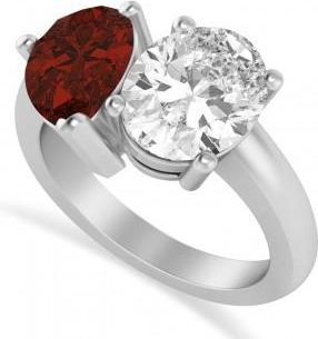 Allurez Pear/Oval Diamond & Garnet Toi et Moi Ring 14k White Gold (6.00ct)