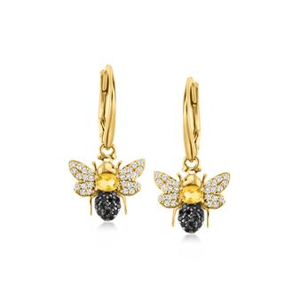 Ross-Simons Citrine and. White Topaz Bumblebee Drop Earrings With. Black Spinels in 18kt Gold Over Sterling