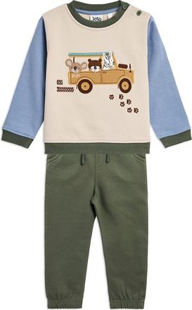 JoJo Maman B&eacute;b&eacute; Safari Jeep Appliqu&eacute; Cotton Sweatshirt & Joggers Set in Green at Nordstrom, Size 12-18M