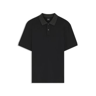 BOSS Regular-fit polo shirt in cotton with patterned collar