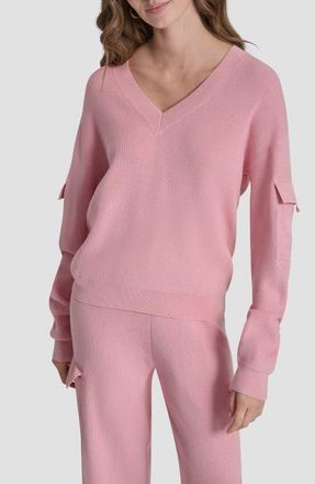 DKNY Cargo Sleeve Rib Sweater in Bloom Pink at Nordstrom, Size X-Large