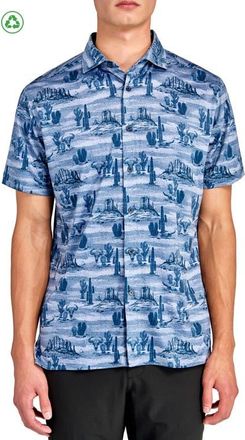 ConStruct Regular Fit Desert Print Recycled Performance Golf Button-Down Shirt in Slate at Nordstrom, Size Xxx-Large