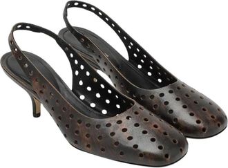 Dries Van Noten Gedragen Leren Slingback Schoenen met Perforaties - Dames - Pumps - Bruin - 41 EU - Leer - Schoenen