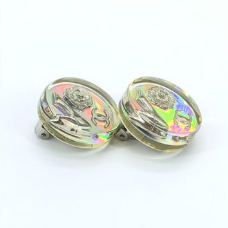 Chanel Vintage Holographic Logo Clip-On Womens Earrings (Pre-Owned)