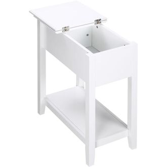 HOMCOM Homcom - Mesa Auxiliar Mesita De Noche Con Tapa Abatible Estante De Almacenamiento Y Orificio De Cable Oculto Para Sal&oacute;n Cama Dormitorio 60,5x32,5x70 