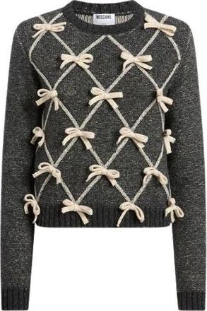 Moschino Trui van wol en zijde met strikken - Dames - Ronde hals truien - Grijs - S - Wol - Truien & Vesten