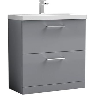 Nuie Nuie - Arno Satin Grey 800mm 2 Drawer Vanity Unit and Thin Edge Ceramic Basin - ARN2235D
