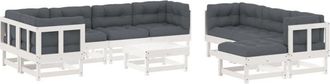 vidaXL Juego De Muebles Jard&iacute;n 10 Pzas Y Cojines Madera Maciza Blanco Vidaxl