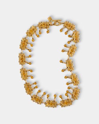 Mahnaz Collection Womens Vintage 1980 Alexis Lahellec Gilt Metal, Resin and Amber Necklace