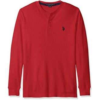U.S.Polo Association U. S. Polo Assn. Sweater Mens Red Heather Long Sleeve Thermal Henley JZZ8