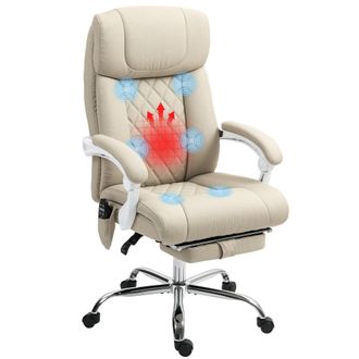 OEM Silla De Oficina De Masaje Con Respaldo Alto Reclinable Con Calor Lumbar Reposapi&eacute;s Y Ruedas 66x70x112-120 Cm Beige