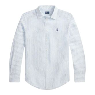 Ralph Lauren Shirts, female, Blue, Size: M Classic Fit Striped Linen Shirt