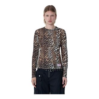 Ganni Long Sleeve Tops, female, Brown, Size: 2XS Mesh Top
