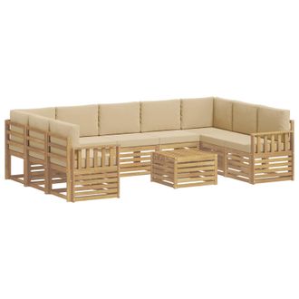 vidaXL Conjunto De Sof&aacute;s De Exterior 10 Uds. Blanco Y Beige Poli&eacute;ster Vidaxl